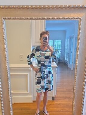 Banana Republic Geometric Print Mini Dress in Navy, Teal, White